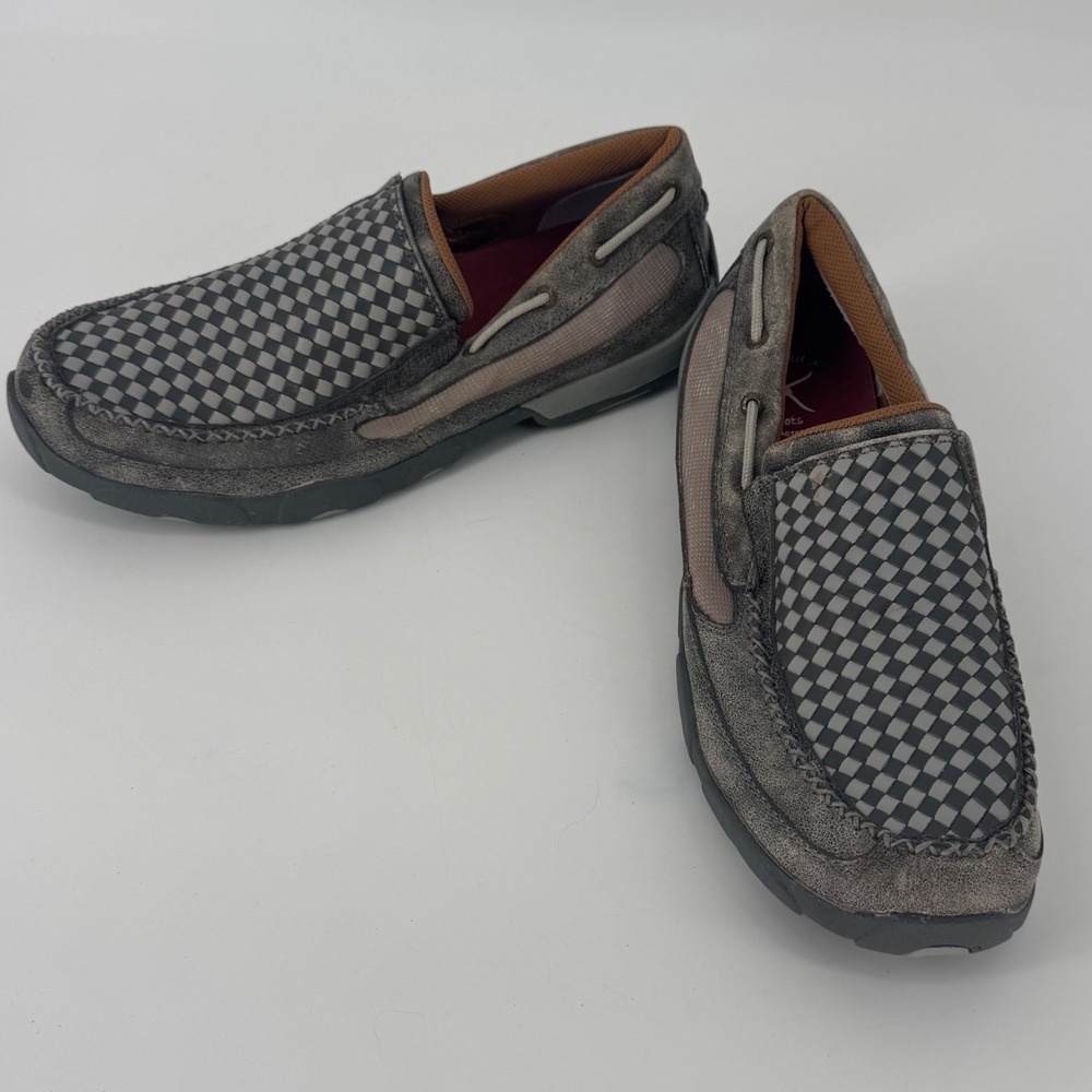 Twisted X MDMS015 Mens Driving Mocs 11M Gray Checkered Woven Leather Loafers